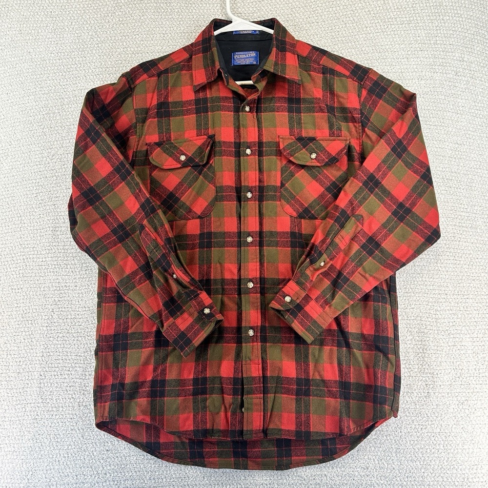 Vintage Pendleton The Field Shirt Mens Medium Tartan Plaid Button Up Virgin Wool